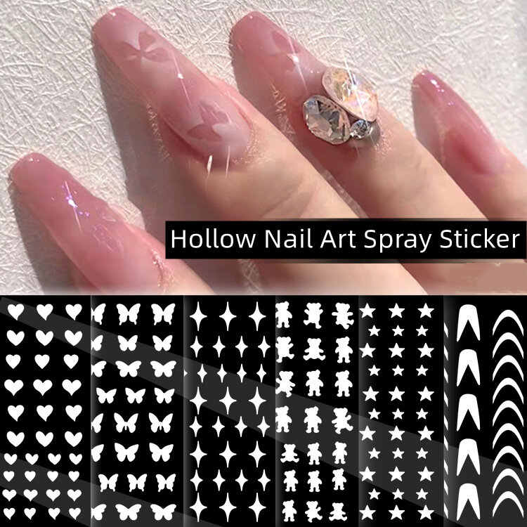 2022 New Japanese Style Nail Art Spray Stickers Hollow Love Butterfly Bear Star French Template Nail Stickers