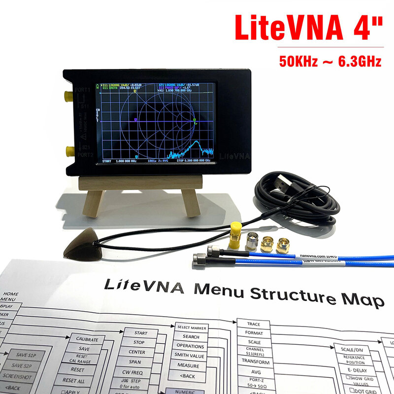 محلل شبكة للناقلات بشاشة 4 بوصة تعمل باللمس من LiteVNA بقدرة 6.3 جيجاهرتز محلل هوائي عرض موجات fm HF VHF هوائي HF VHF UHF