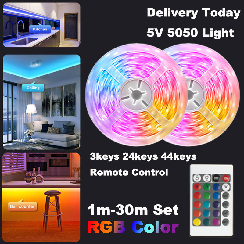 LED قطاع ضوء اللون RGB الشريط 5 فولت USB التحكم عن بعد LED 5050 أضواء لغرفة إضاءة خلفية للتلفاز غرفة نوم الديكور 5 متر 10 متر 15 متر 20 متر 30 متر