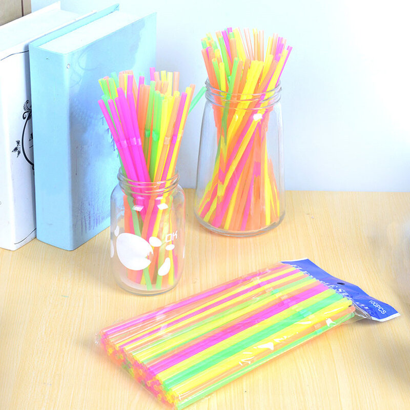 Fluorescent fluorescence plastic straw Beverage Plastic cocktail straws hawaii mixed color Bendable Supplies Disposable Canned