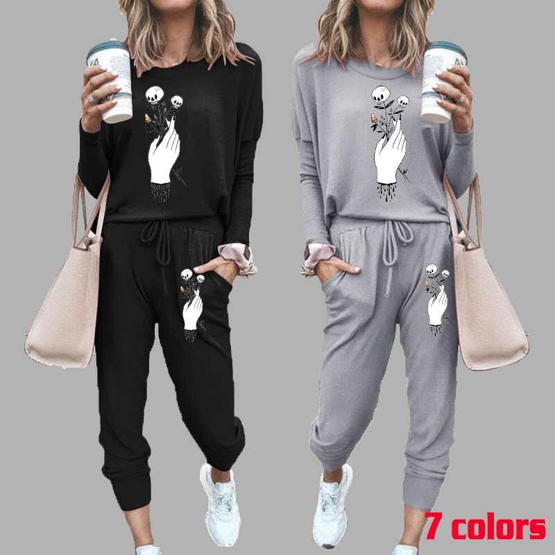 Womens Tracksuit Round Neck Long Sleeve Jogging Pullovers and Pants Solid Casual Color Thin Section Sportswear Suit