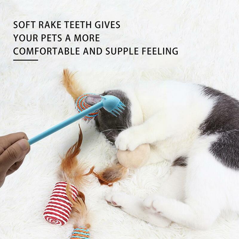 Pet Grooming Brush Long Handle Cat Massage Brush Pet Grooming Fur Cat Comb Hair Knot Removal Pet Shedding Cutter Tools Dog Z9S0