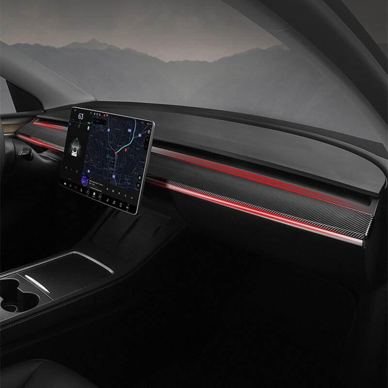 ل تسلا نموذج 3 نموذج Y 2023-2019 ABS ألياف الكربون نمط لوحة القيادة غطاء الزخرفية التفاف غطاء ل تسلا Innner اكسسوارات