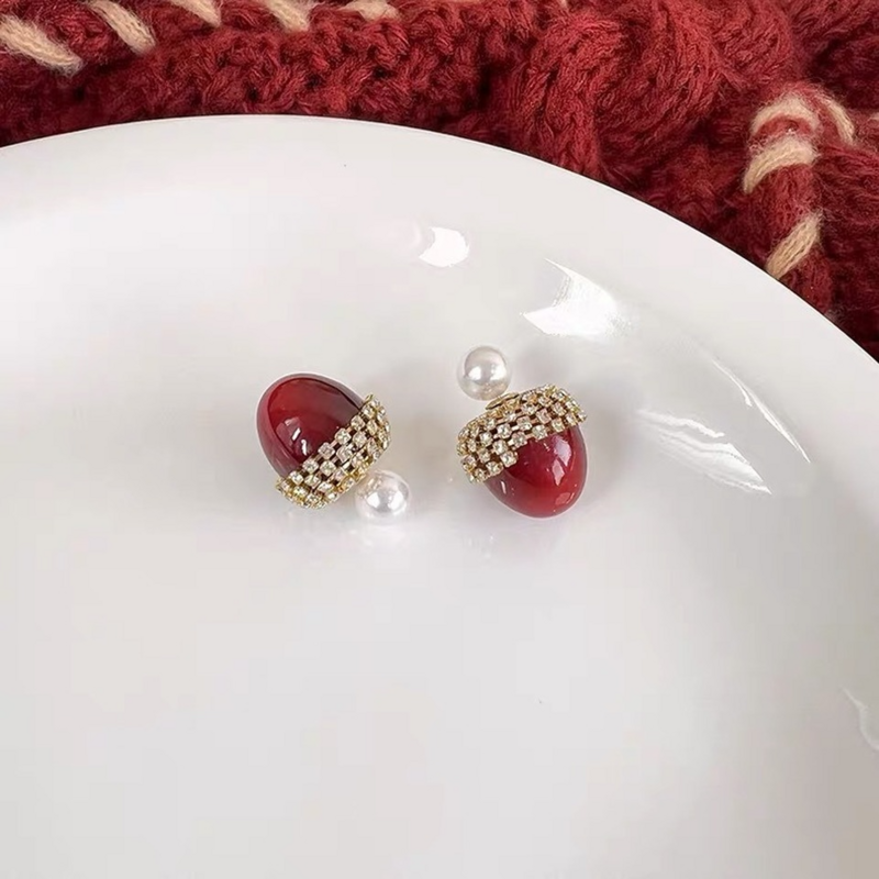 Fruit Cherry Dangler EardropImitation Pearls Zircon Inlaid Hoop Earring for Women Girl 2022 New Cute Charm  Fashion Party Gift