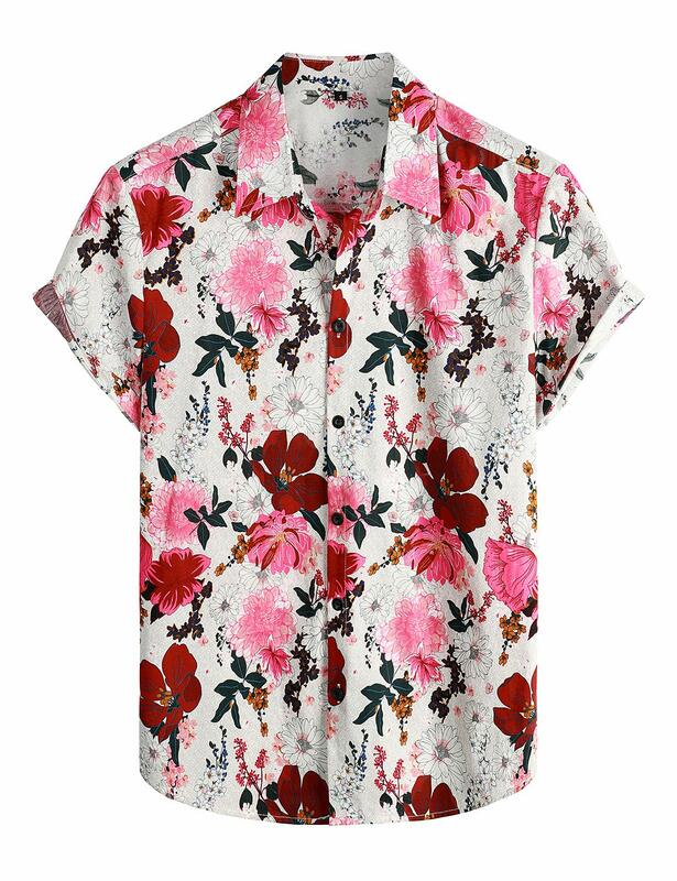 قمصان الصيف هاواي المطبوعة بالأزهار قميص الرجال النساء موضة قصيرة الأكمام بلوزة رجالي مهنة التلبيب قمصان الشاطئ قمصان المراهقين #5