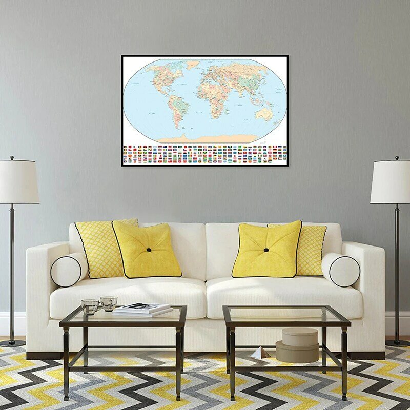 59x42 سنتيمتر طوي صغيرة قماش رذاذ خريطة العالم HD جدار خريطة لغرفة المعيشة ديكور السفر دراسة لوازم الفن خلفية القماش