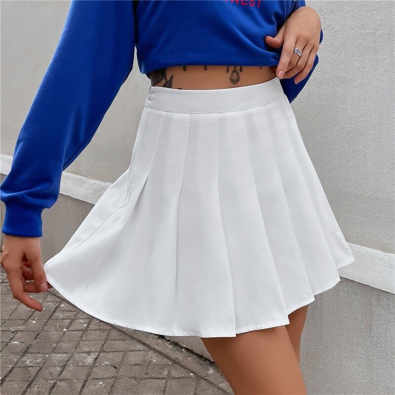 مطوي تنورة النساء عالية الخصر مثير التنانير الصغيرة التنس تنورة فتاة الرقص تنورة Kawaii عادية الكورية أبيض أسود تنورة Faldas Jupe