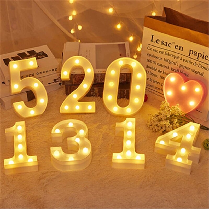 Alphabet Letter LED Lights Luminous Number Lamp Decor Battery Night Light for Home Wedding Birthday Christmas Party Decoration