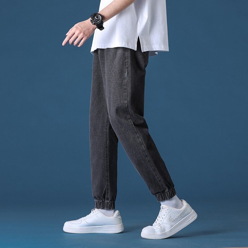 4 Colors Drawstring Jeans Men's Stretch Slim Fashion Casual Straight ...