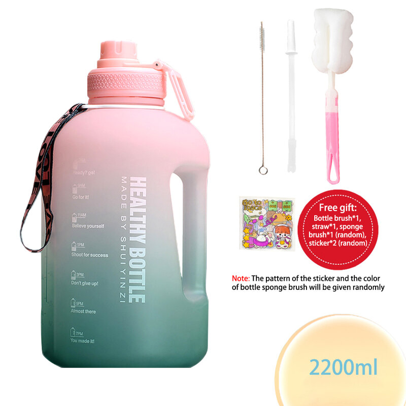 YCONTIME سعة كبيرة زجاجة ماء 2200 مللي نصف جالون مع مقياس الوقت تذكير لصالة الألعاب الرياضية في الهواء الطلق الرياضة السفر اللياقة البدنية Hydroflask