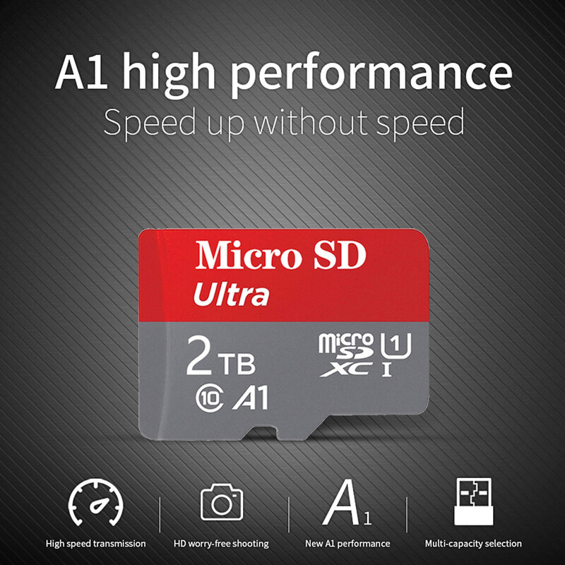 2 تيرا بايت الذاكرة مايكرو SD XC بطاقة الحجم الكامل محول A2 U3 4K C10 قراءة سرعة سريع 4K تسجيل الفيديو للكاميرا الهاتف المحمول DJI الطائرة بدون طيار