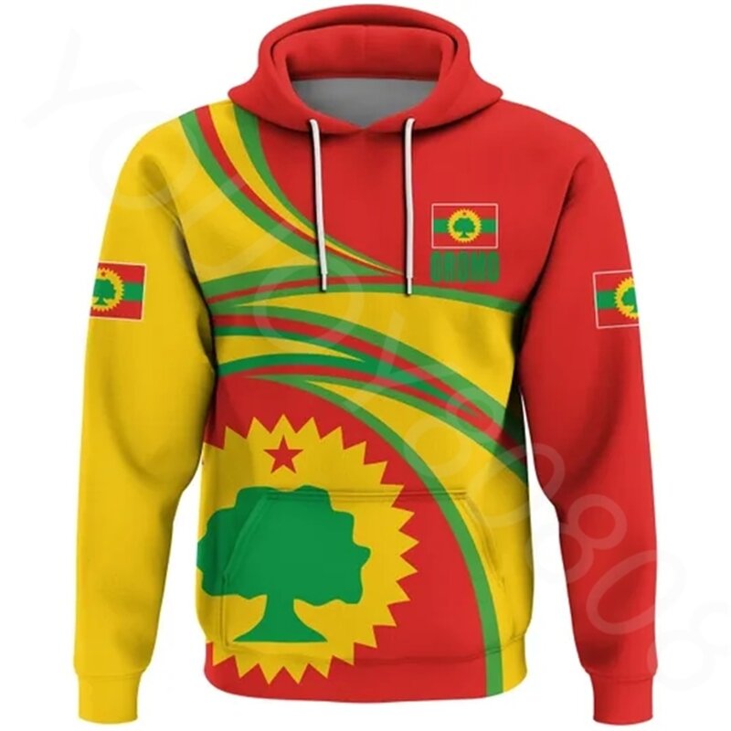 المنطقة الأفريقية العلم الوطني الرجال طاقم الرقبة البلوز البلوز طباعة الشارع هوديي Oromo شعار البلوز الخريف الشتاء