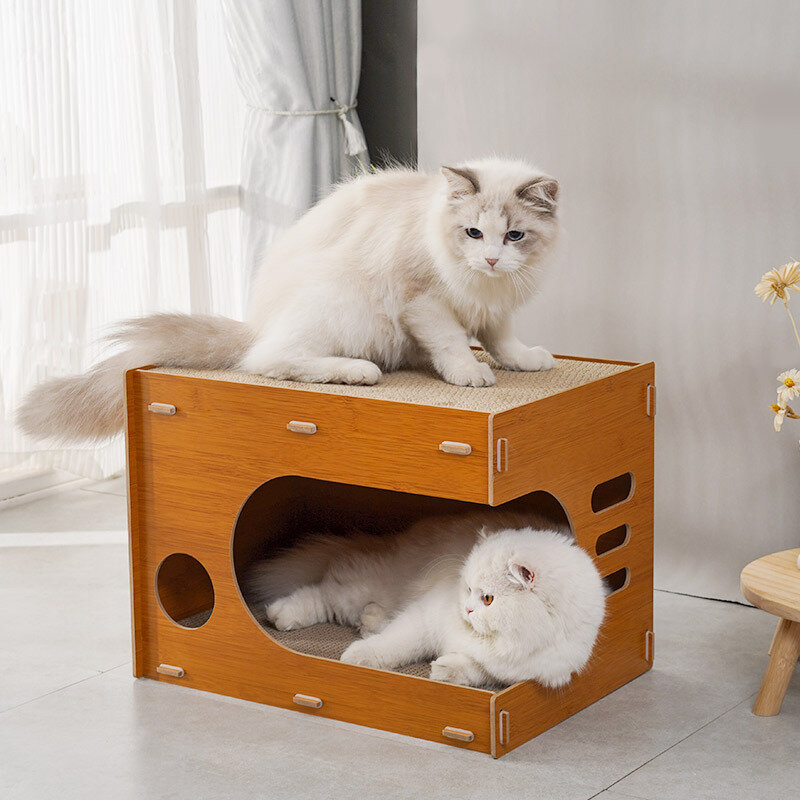 لتقوم بها بنفسك خشب متين منزل القط انفصال سرير للقطط كل موسم تنفس المموج ورقة القطط عش الحيوانات الأليفة لوازم الحيوانات الأليفة البيت