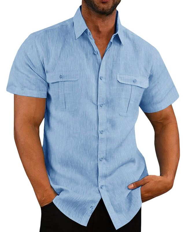 القطن الكتان Hot البيع الرجال قصيرة الأكمام قمصان الصيف بلون الوقوف طوق نمط الشاطئ عادية زائد قمصان SizeMale M-5XL