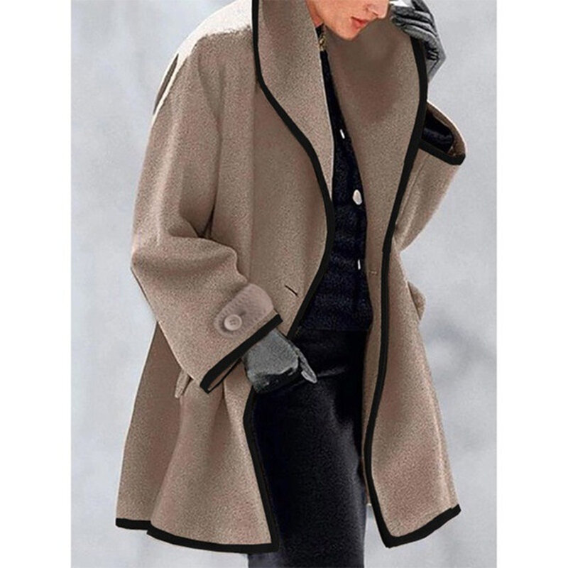 موضة 2022 معطف للخندق غير رسمي سترة واحدة الصدر منتصف طويلة المرأة طويلة الأكمام الصوفية خندق معطف معطف 5XL الإناث