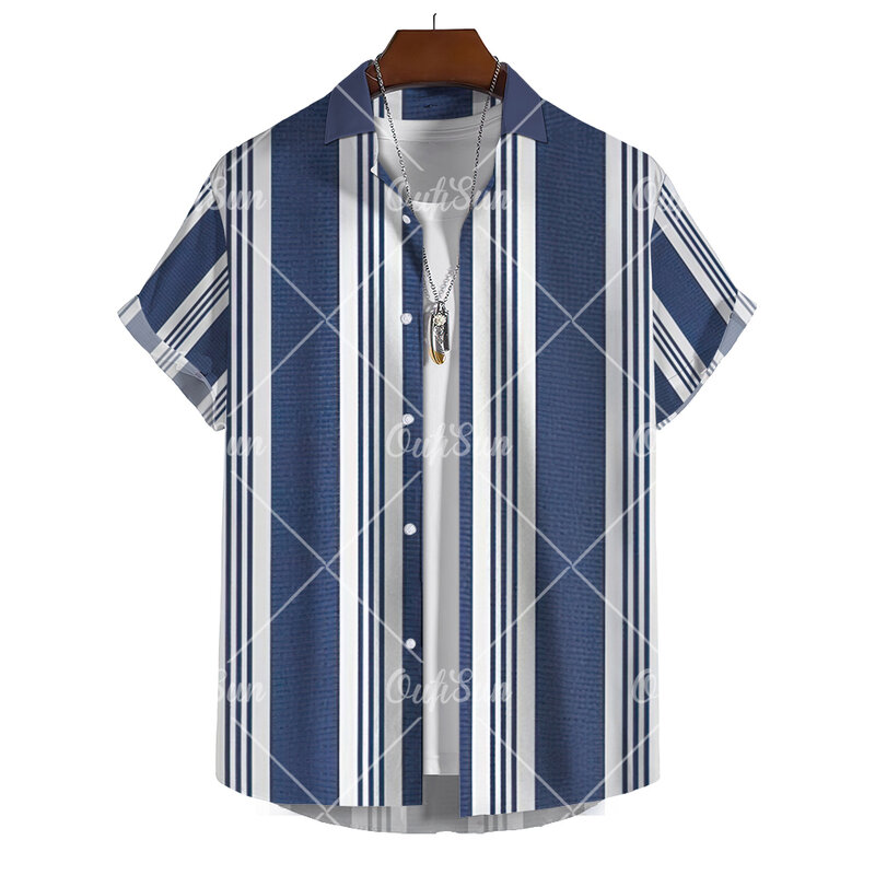 موضة هاواي قميص للرجال شريط طباعة الصيف عادية قصيرة الأكمام الرجال الملابس الشارع مصمم بلايز فضفاضة المتضخم القمصان