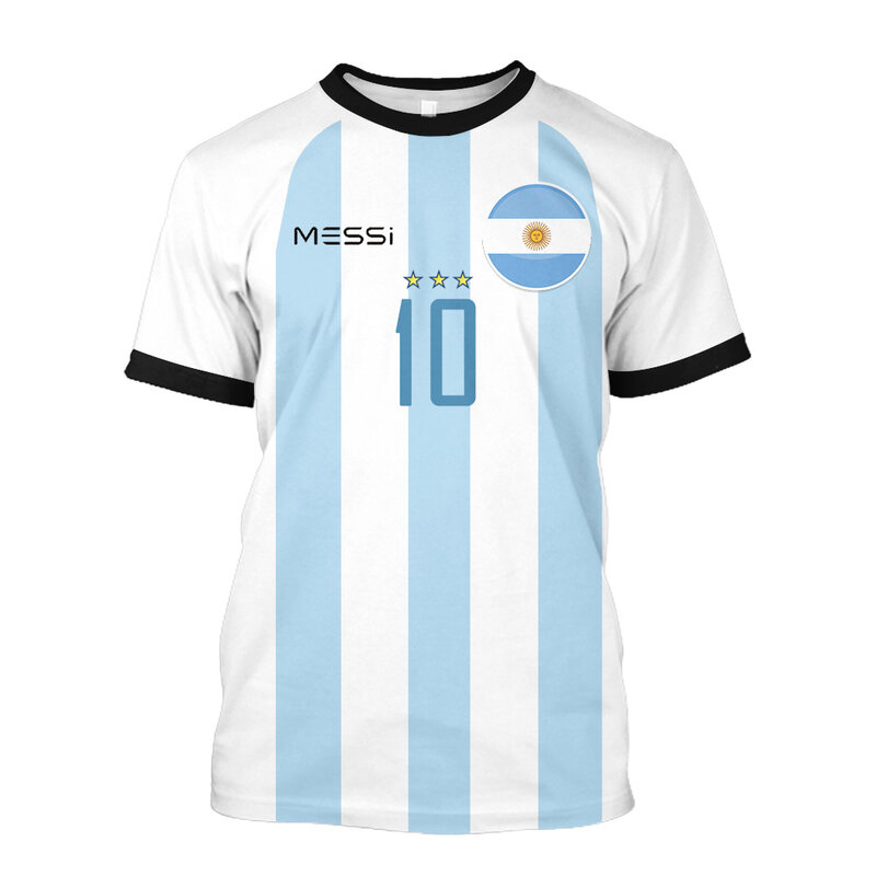 جديد الأرجنتين قميص 2022 ثلاثة نجوم شعار مروحة تذكارية قصيرة الأكمام Harajuku الساخن الرجال تي شيرت ثلاثية الأبعاد الطباعة الكلاسيكية تيز