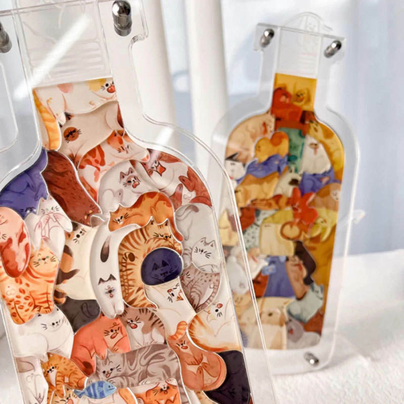 الاكريليك زجاجة ستاندي ثلاثية الأبعاد الإبداعية لغز هدية مجموعة DIY بها بنفسك اللغز لطيف هريرة/جرو/خنزير