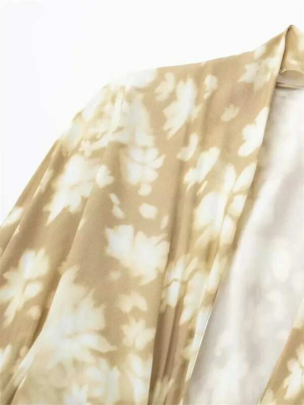 فستان طويل ملفوف مطبوع من TRAF فستان نسائي للشاطئ طويل الأكمام أنيق للنساء للحفلات 2023 فساتين صيفية ميدي #4