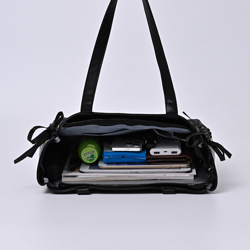 2022 بولي PU حقيبة مدرسية المرأة سعة كبيرة الشريط حمل حقيبة القوس أكياس شفافة التسوق #3