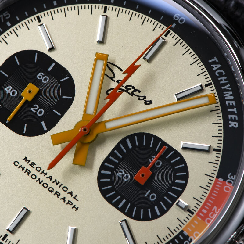 الطيار ساعة كرونوغراف ساعة اليد الميكانيكية ST19 النورس حركة الياقوت الكريستال حاوية من الفولاذ المقاوم للصدأ والجلود ساعة بحزام مطّاطي