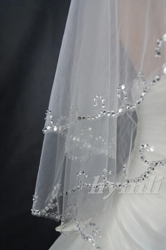 2 طبقة إصبع طول الحجاب الزفاف اليدوية الخرز اكسسوارات الزفاف باللون الأبيض والعاجي