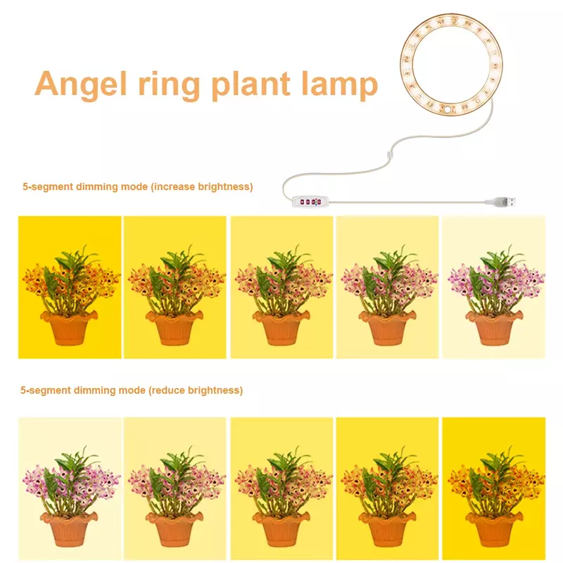 مصباح إضاءة على شكل حلقة ثلاثية جديدة طراز DC5V USB Phytolamp للنباتات مصباح Led كامل الطيف لشتلات النباتات الداخلية زهور منزلية Succ #6