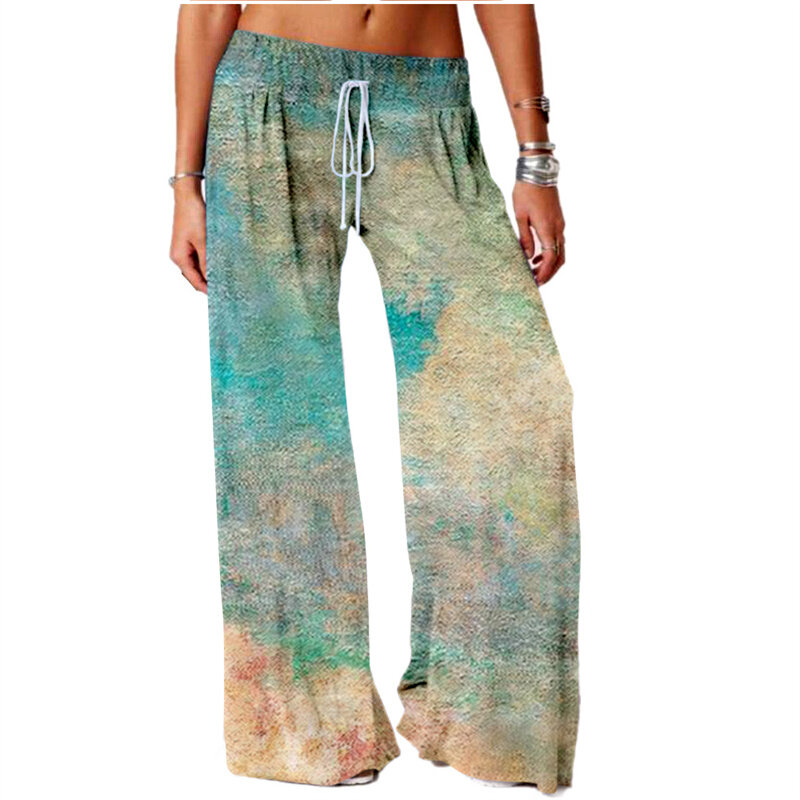 الربيع الصيف النساء قيعان طباعة Sweatpants بنطال ذو قصة أرجل واسعة بنطلون مثير عالية الخصر موضة جديدة ملابس الشارع الشهير الإناث