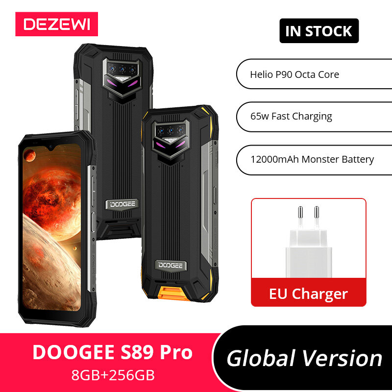 هاتف DOOGEE S89 Pro Helio P90 ثماني النواة إصدار عالمي ، بطارية 12000 مللي أمبير/الساعة ، شحن سريع 65 واط ، شاشة عرض كاميرا ثلاثية 64ميجابكسل