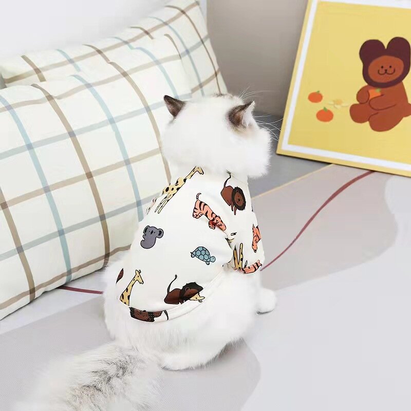Pet Clothes Lovely Animals Pattern Round Collar Spring Summer High Quality Coat Small Dog Cat T-shirt Hairless Cat Yorkshire #2