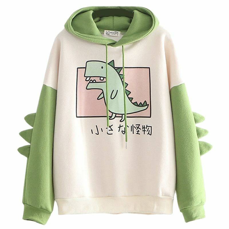 Dinosaur Cartoon Hoodie Women's Fashion Sweatshirt Casual Print Korean Thick Hip Hop Sweatshirt Winter Dinosaur Hoodie Top S-2XL
