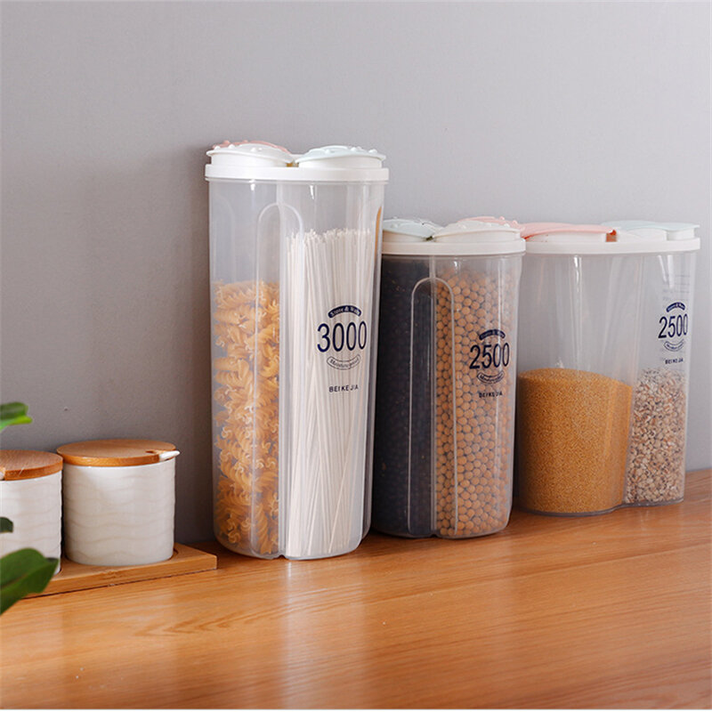 صندوق تخزين الحبوب مع مقياس المطبخ مقاوم للرطوبة مختومة صندوق تخزين شفاف مواد سلامة الغذاء الصف