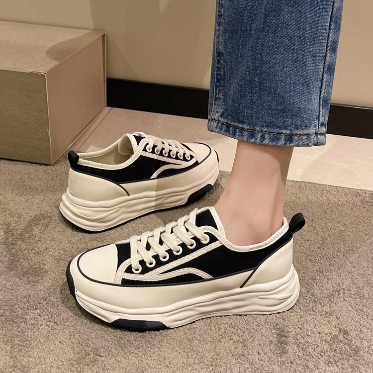 2022 النساء أحذية رياضية من قماش القنب أحذية منصة بلون خليط الدانتيل متابعة أحذية مشي للنساء Zapatos دي موهير Chaussure فام #3