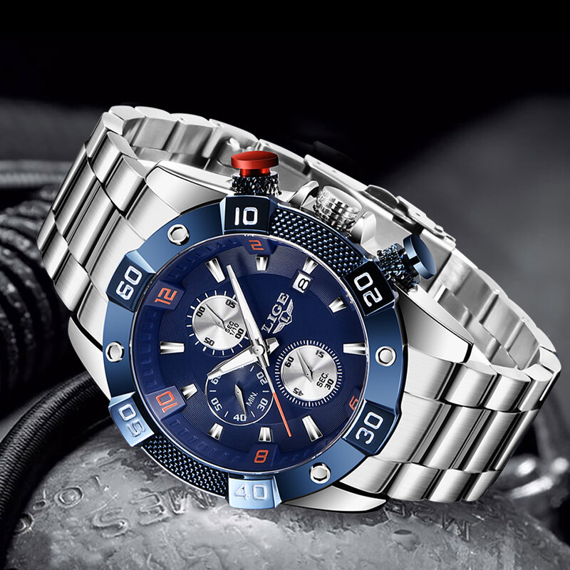 متعددة الوظائف مقاوم للماء موضة عادية الأزرق تصميم كوارتز ساعة رجالي