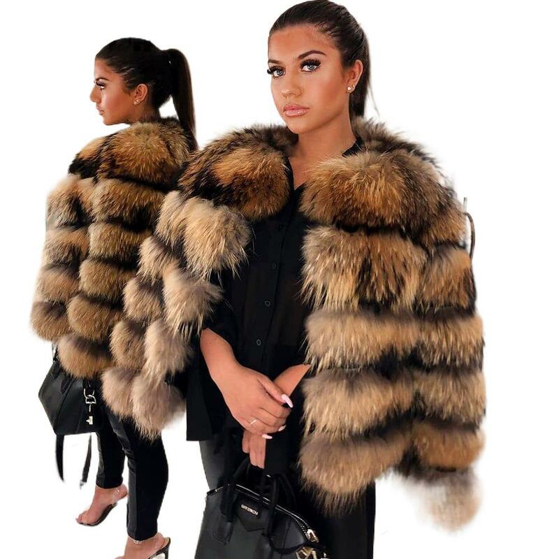 Winter Women Real Fox Fur Jacket Real Fur Warm Thicken Coat Ladies Natural Raccoon Fur Outerwears Cold-Resistant Leather Jacket