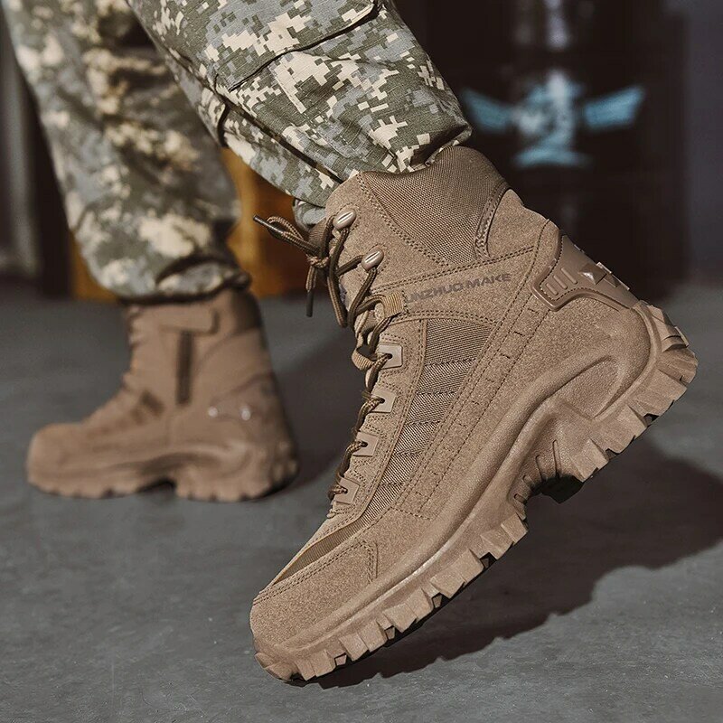2023 جديد الشتاء الأحذية العسكرية التكتيكية الرجال الأحذية قوة خاصة الجلود الصحراء القتالية حذاء بوت بطول الكاحل الجيش أحذية رجالي حجم كبير