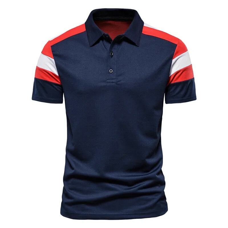 Men's Summer New Casual Sports Style Fashion Personality Color Block Stitching Short-sleeved Comfortablet Breathable Lapel Shirt