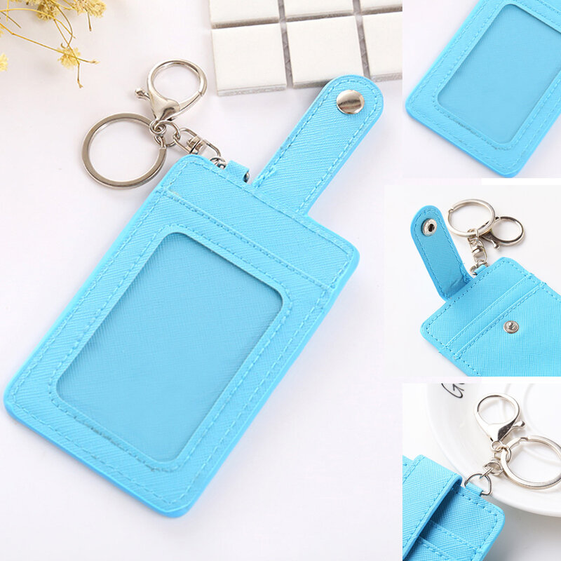 Unisex Colors Portable ID Card Holder Bus Cards Cover Case Office Work Key Chain Key Ring Tool