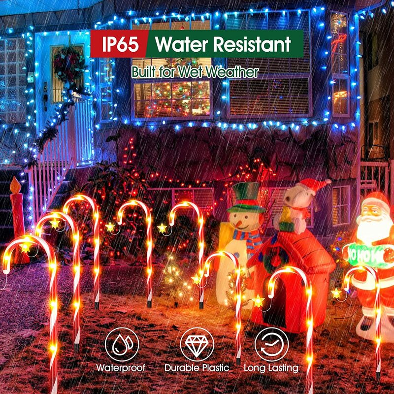 الطاقة الشمسية ضوء سلسلة عيد الميلاد عصا حلوى أضواء LED حديقة الأرض التوصيل عكاز السنة الجديدة غرفة ديكور دافئ مصباح لتهيئة الجو #3