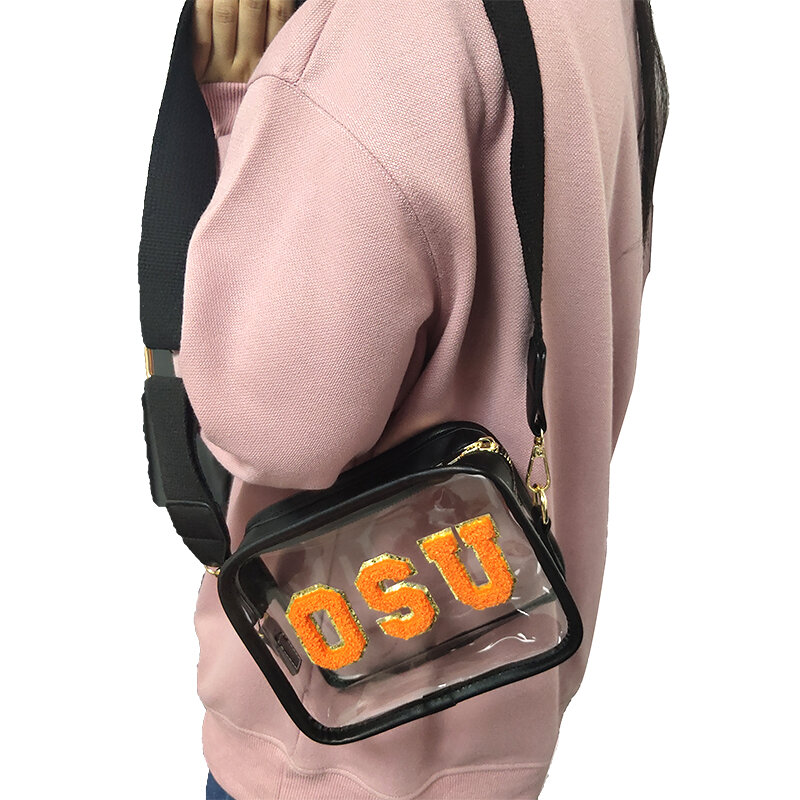 "OSU" "OU" بولي كلوريد الفينيل واضحة حقائب كروسبودي شخصية مخصصة إلكتروني التصحيح الكتف شفافة Crossbody مربع حقيبة الهاتف في الهواء الطلق حقيبة
