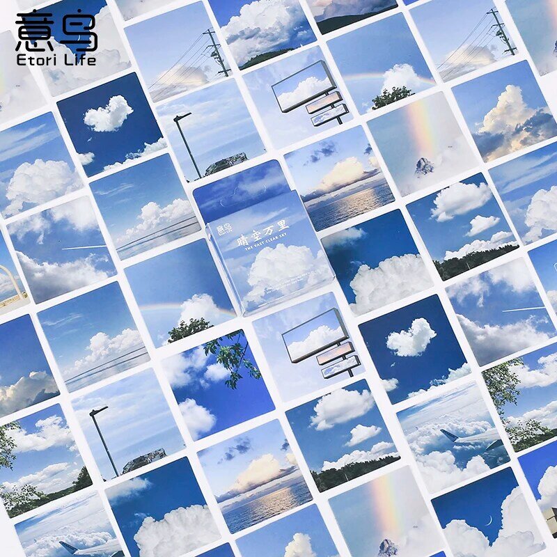 46pcsBlue القرطاسية ملصقا للأطفال مشهد جميل السماء الصغيرة سحابة القصاصات السفر مذكرات الديكور كتيب لاصق التسمية