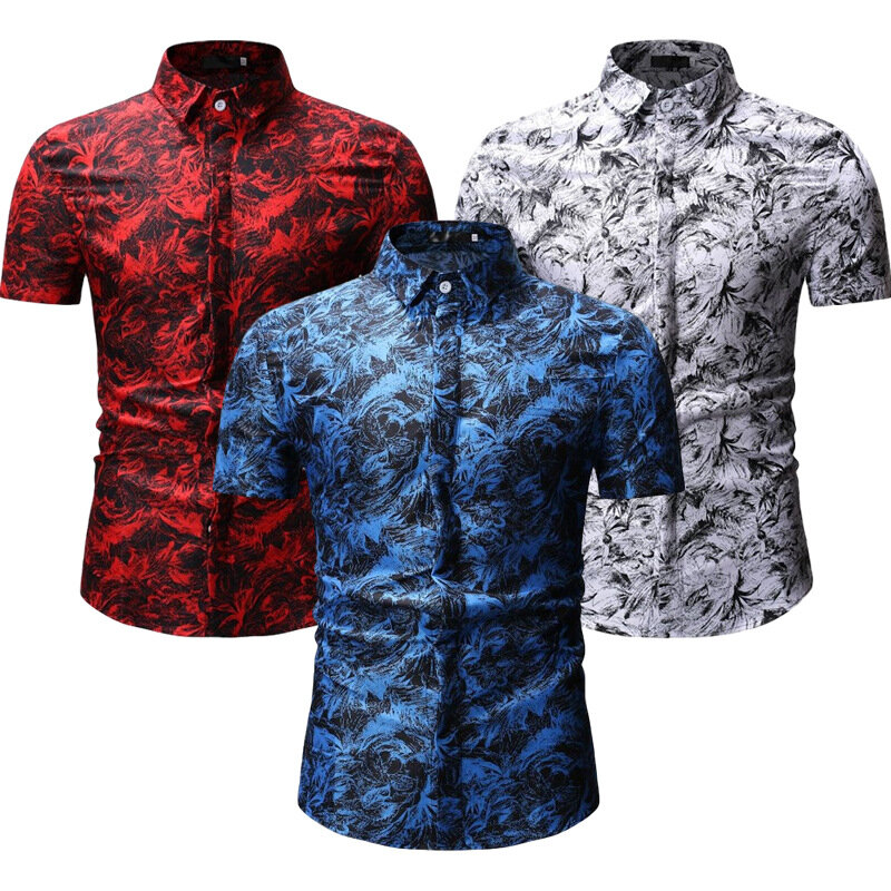 الرجال قصيرة الأكمام طباعة قمصان للرجال الاجتماعية الفاخرة رجل مصمم الملابس هاواي عصري أنيق كلاسيكي موضة