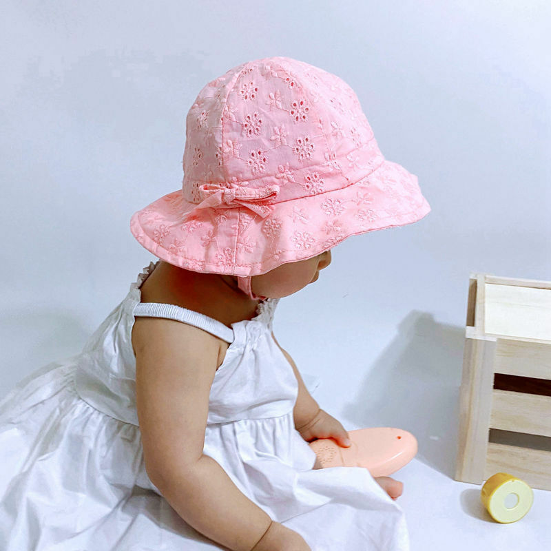 2022 جديد الربيع الصيف في الهواء الطلق طفل الفتيات قبعة الدانتيل Bowknot صياد قبعة الطفل قبعة الشمس الاطفال الشمس قبعات طفل الشمس قبعة