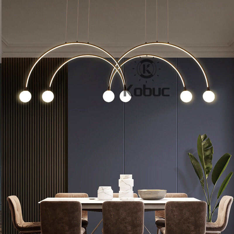Kobuc الحديثة الحد الأدنى خط قلادة LED أضواء الشمال الذهبي الأسود مطعم مصباح معلق فاخر غرفة الطعام بار داخلي ضوء