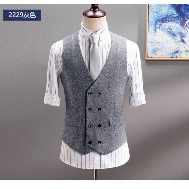 رجل الصوف بلون الأعمال تويد سترة بدلة رسمية جديدة عادية جيليه أوم زي صدرية جيليه اللياقة البدنية أكمام Q20 #2