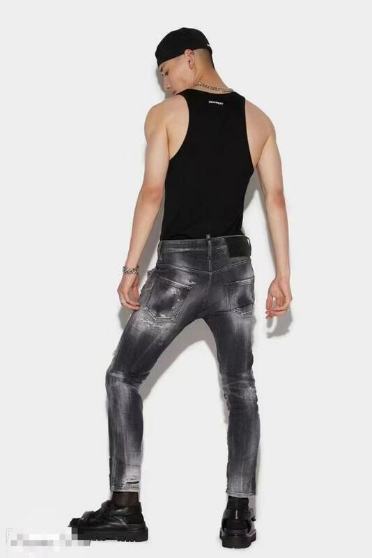 حقيقي Dsquared2-سراويل جينز سوداء ممزق موضة ، مصمم الموصى بها ، Dsq085