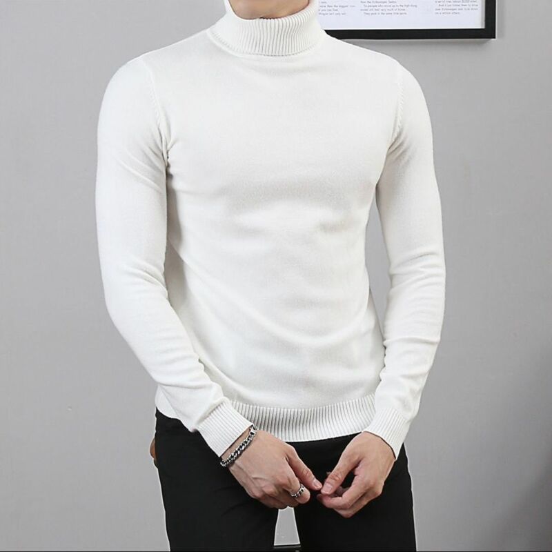 2022 New Men Autumn Korean Slim Knitted Sweater Male Half Turtleneck Solid Warm  Men Soft Bottoming Jumper Pullovers