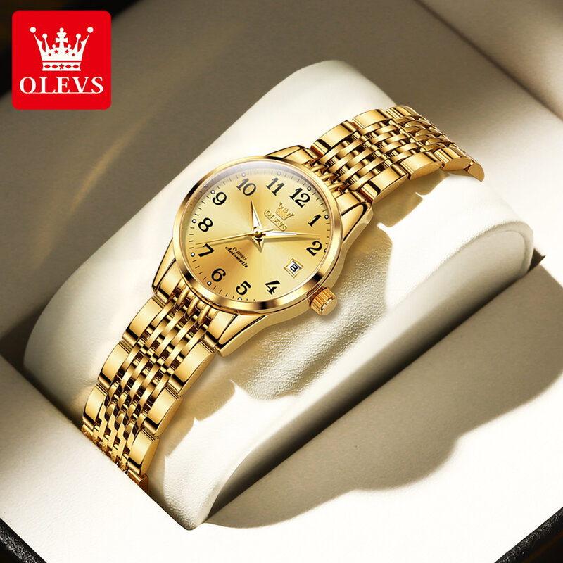 OLEVS أفضل العلامة التجارية الميكانيكية ساعة النساء السويسري الفاخرة النساء ساعة اليد مقاوم للماء الصلب حزام التلقائي ساعات آلية هدية #1