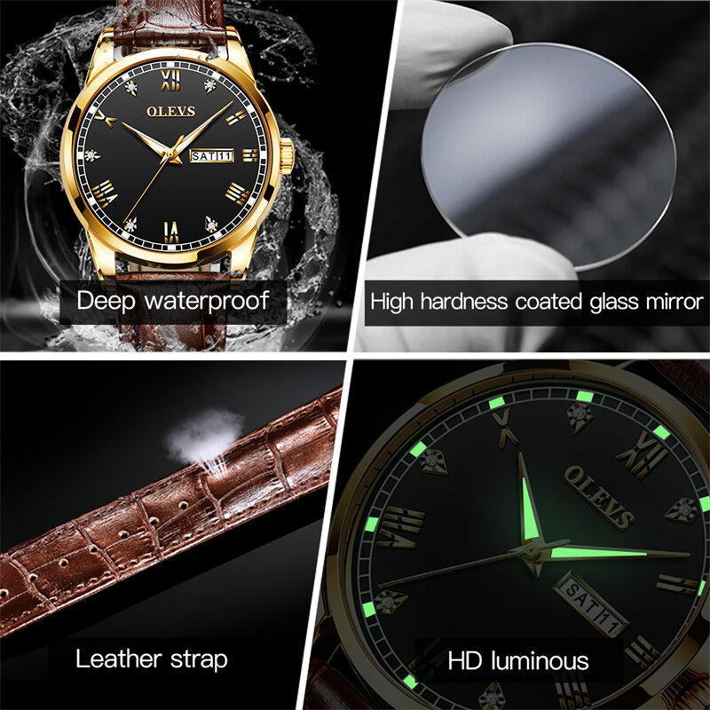 OLEVS جديد رجال الأعمال ساعة جلدية حزام Warterproof الرياضة رجالي ساعة العلامة التجارية الفاخرة الكوارتز ساعة اليد Relogio Masculino