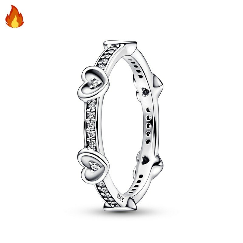 تألق على شكل قلب شعار خاتم للنساء ، الأصلي 925 الفضة ، والأزياء الشعبية ، DIY بها بنفسك ، ضوء ، الفاخرة ، مجوهرات Charm #5